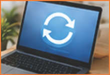 A laptop screen showing a software-update icon