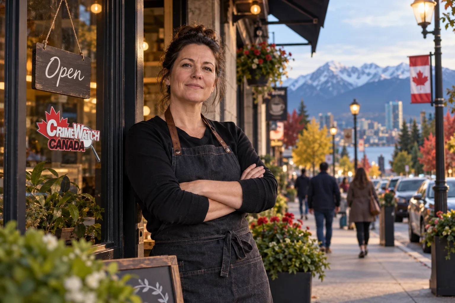 A local business owner standing outside her shop